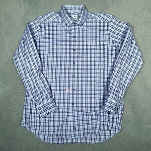 David Donahue Shirt Mens Size‎ Large Purple Blue Plaid Button Down Cotton Casual
